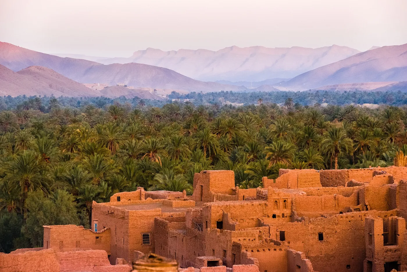 Palm oasis and kasbah in the Draa Valley near Zagora